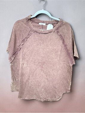 Zenana Washed Mahogany Short-Sleeve Women's Top